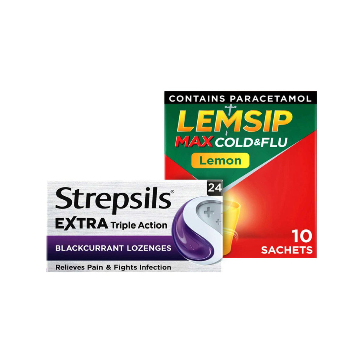 Lemsip Strepsils cold and flu bundle with lemon sachets and lozenges, UK version