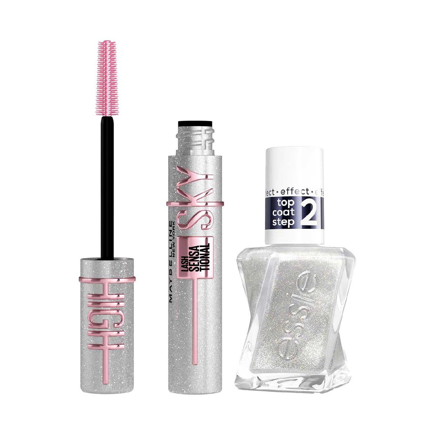 Maybelline Sky High mascara and Essie Diamond Dust top coat, UK version