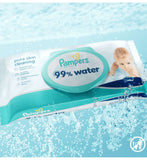 Pampers baby wipes 99% water plastic free 60 count, UK version
