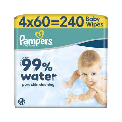 Boots Pampers 99% Water Plastic Free Baby Wipes 4 x 60 Wipes- Buy online at McGrocer