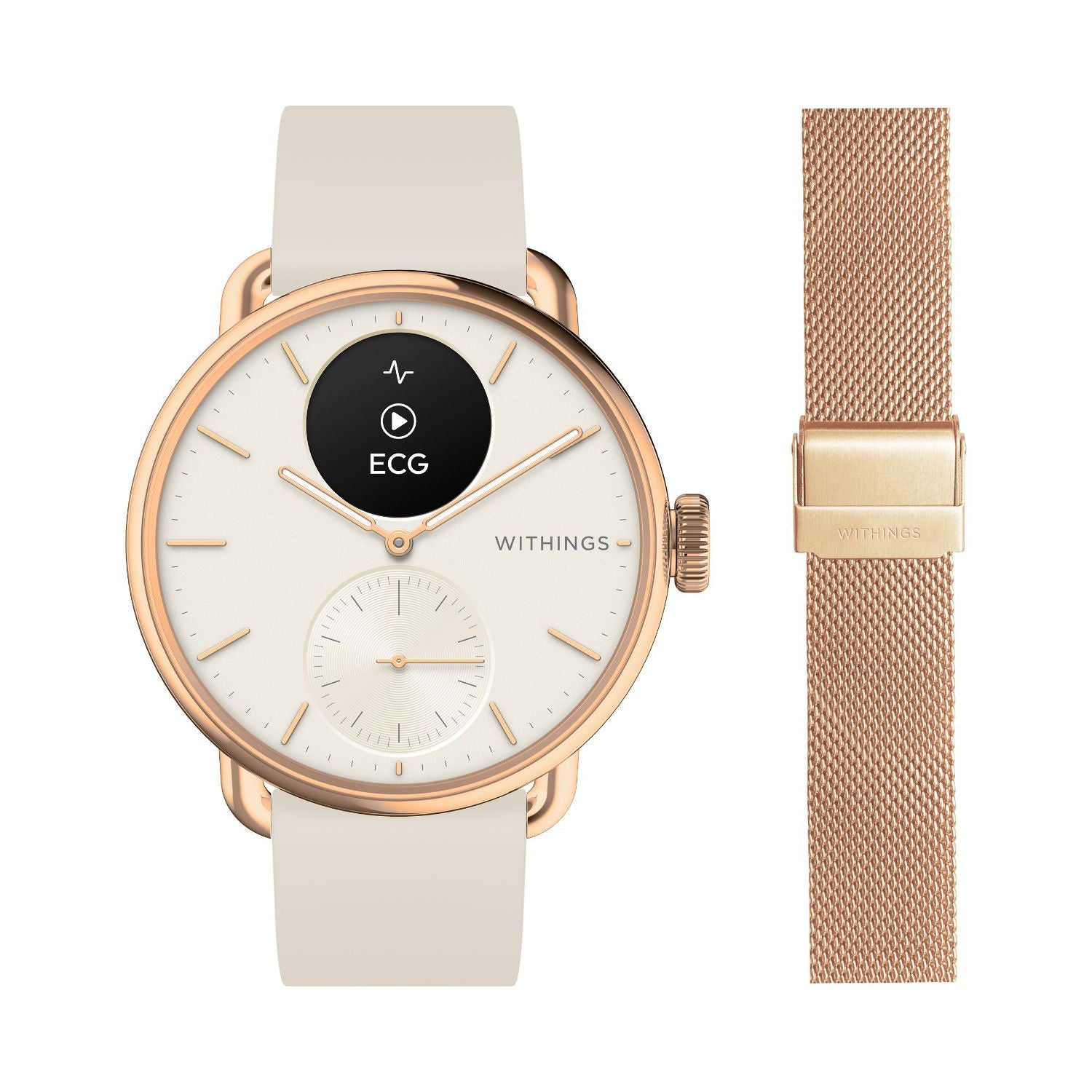 Withings Scanwatch 2 38mm pink Milanese band, imported from the UK