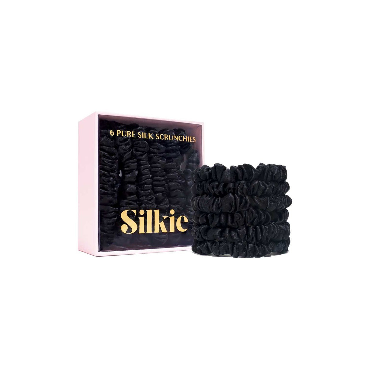 Silkie mulberry silk scrunchies Midnight 6 pack, imported from the UK