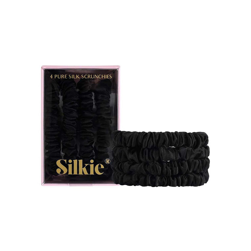 Silkie 100% Mulberry Silk Scrunchies Noir 4S - British product