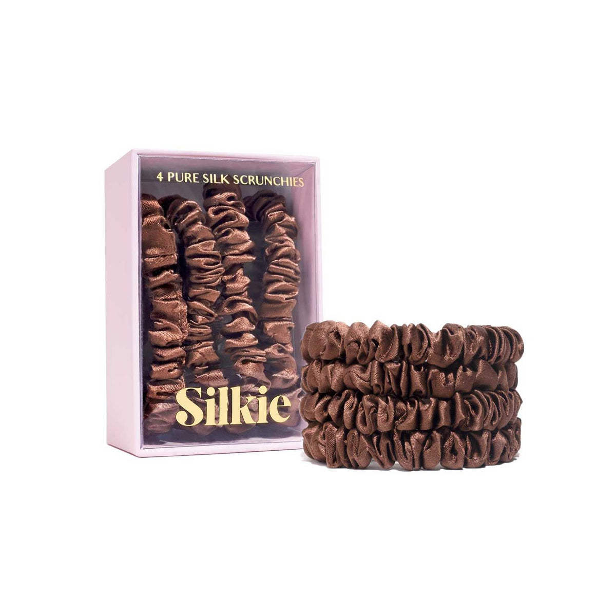 Silkie silk scrunchies Praline 4-pack, imported from the UK