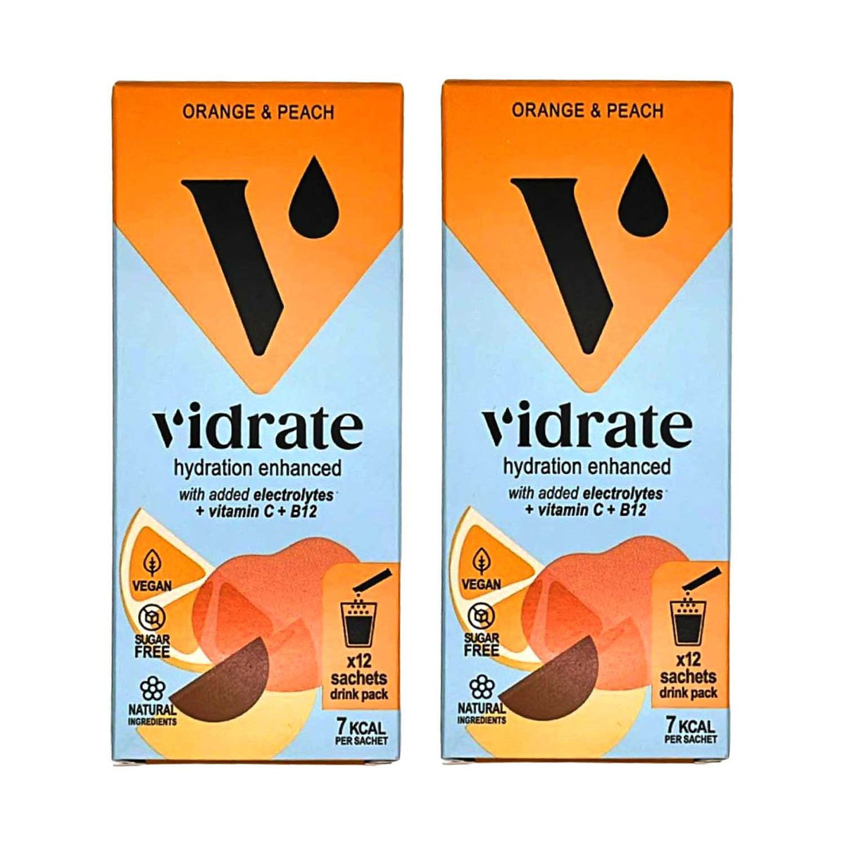 ViDrate Orange & Peach hydration sachets 24 sachets (British brand)