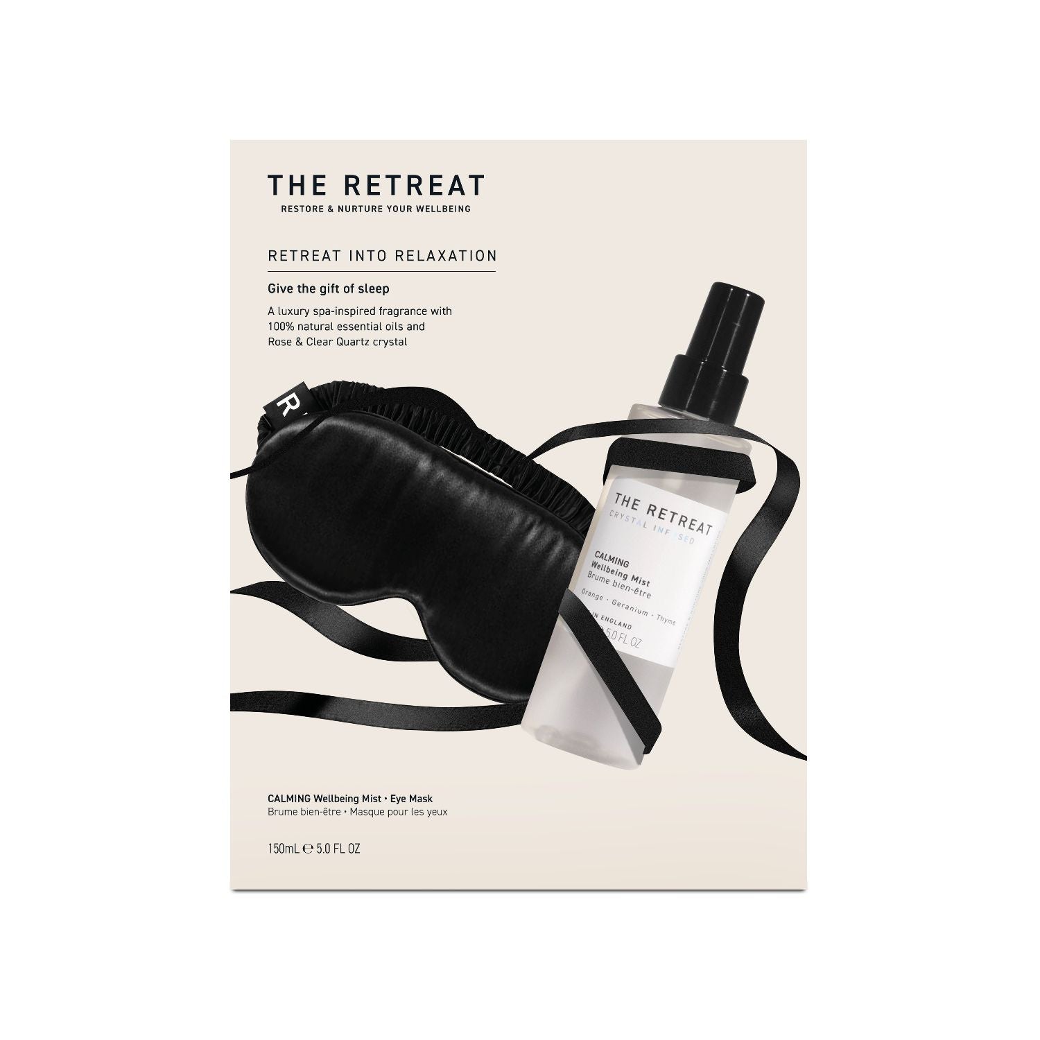 The Retreat relaxation gift set with mist and mask (British brand)