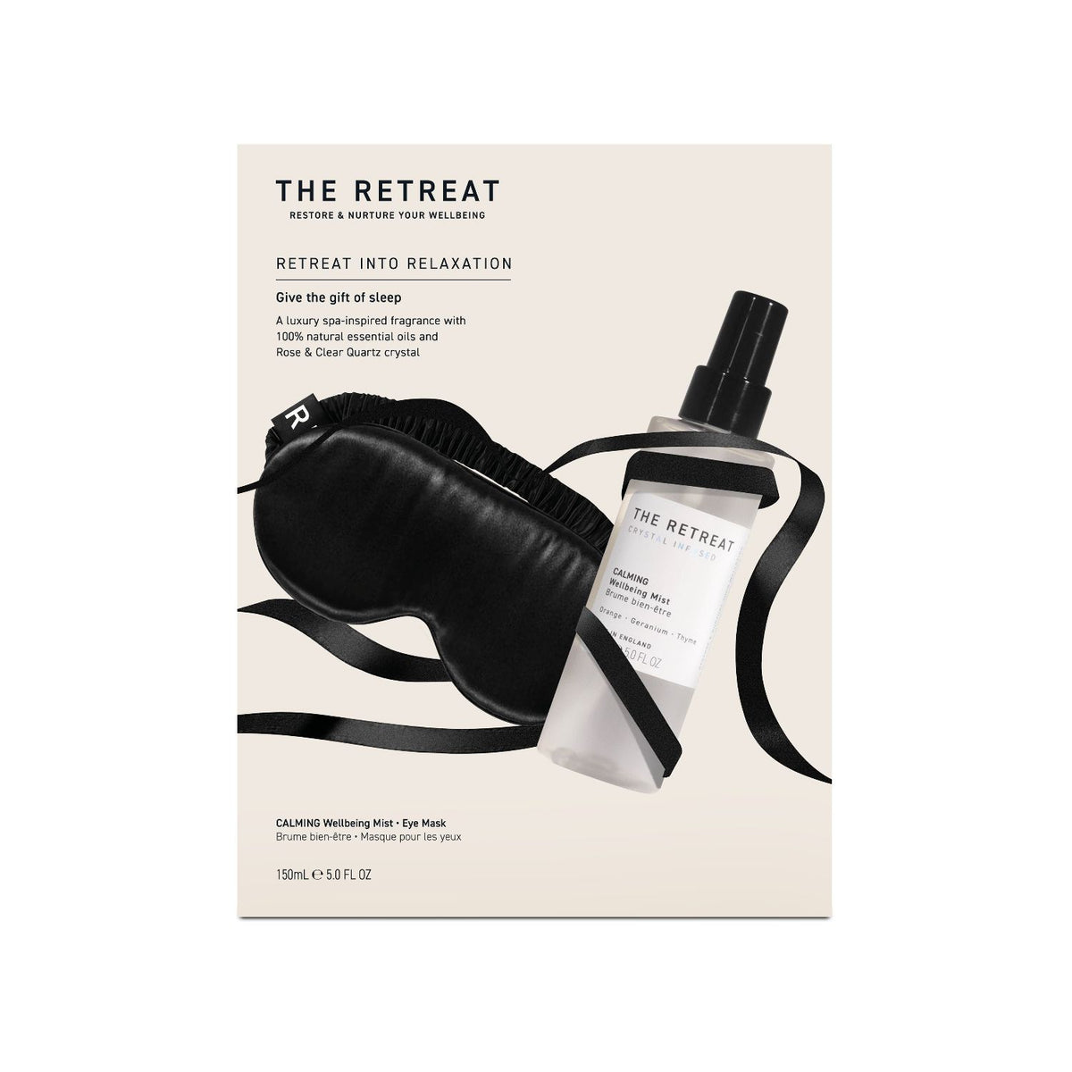 The Retreat relaxation gift set with mist and mask (British brand)