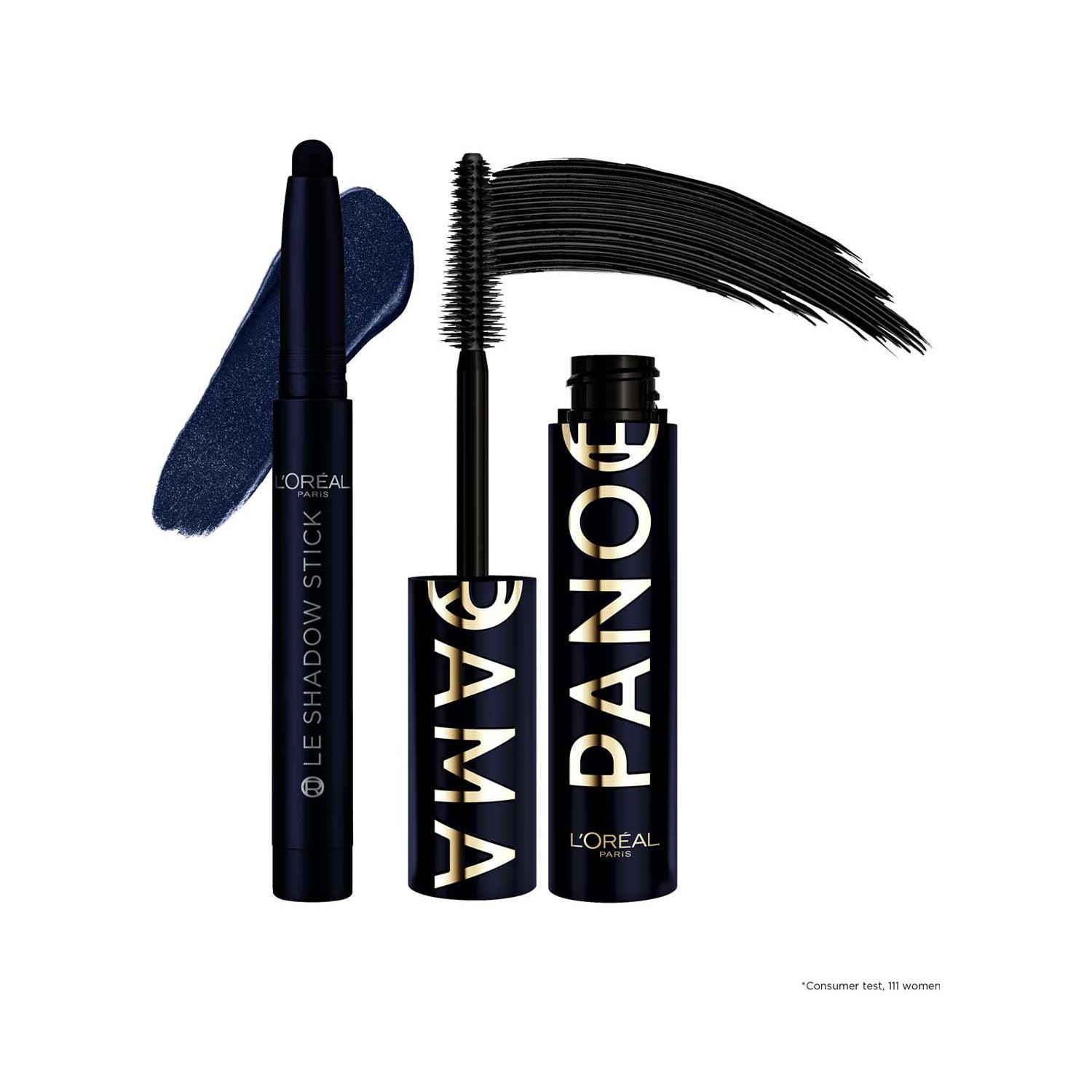 L'Oreal blue mascara and shadow stick bundle, Blue Suede and Cosmic Blue (British brand)