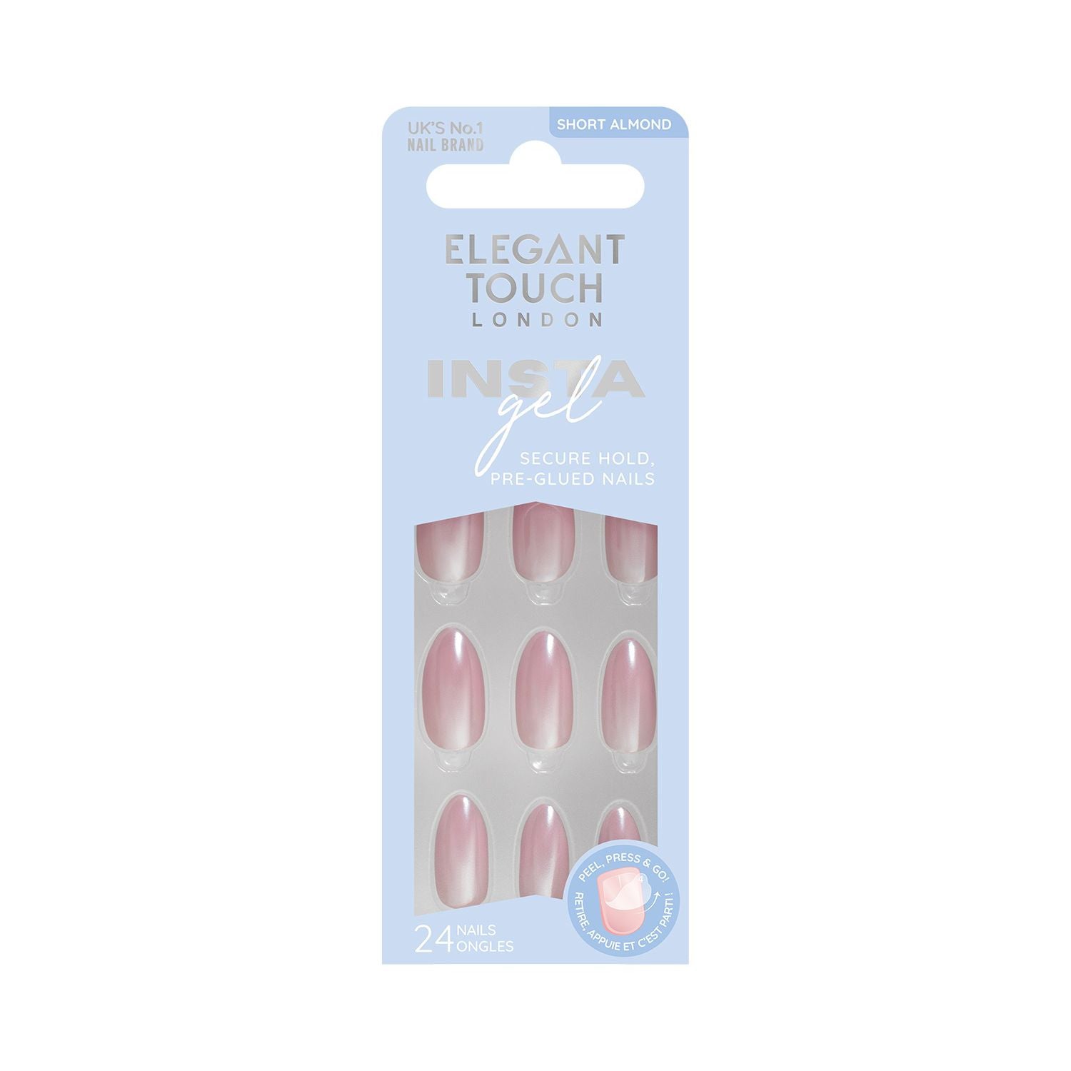 Elegant Touch pre-glued nails Rose Halo short almond shape - British product