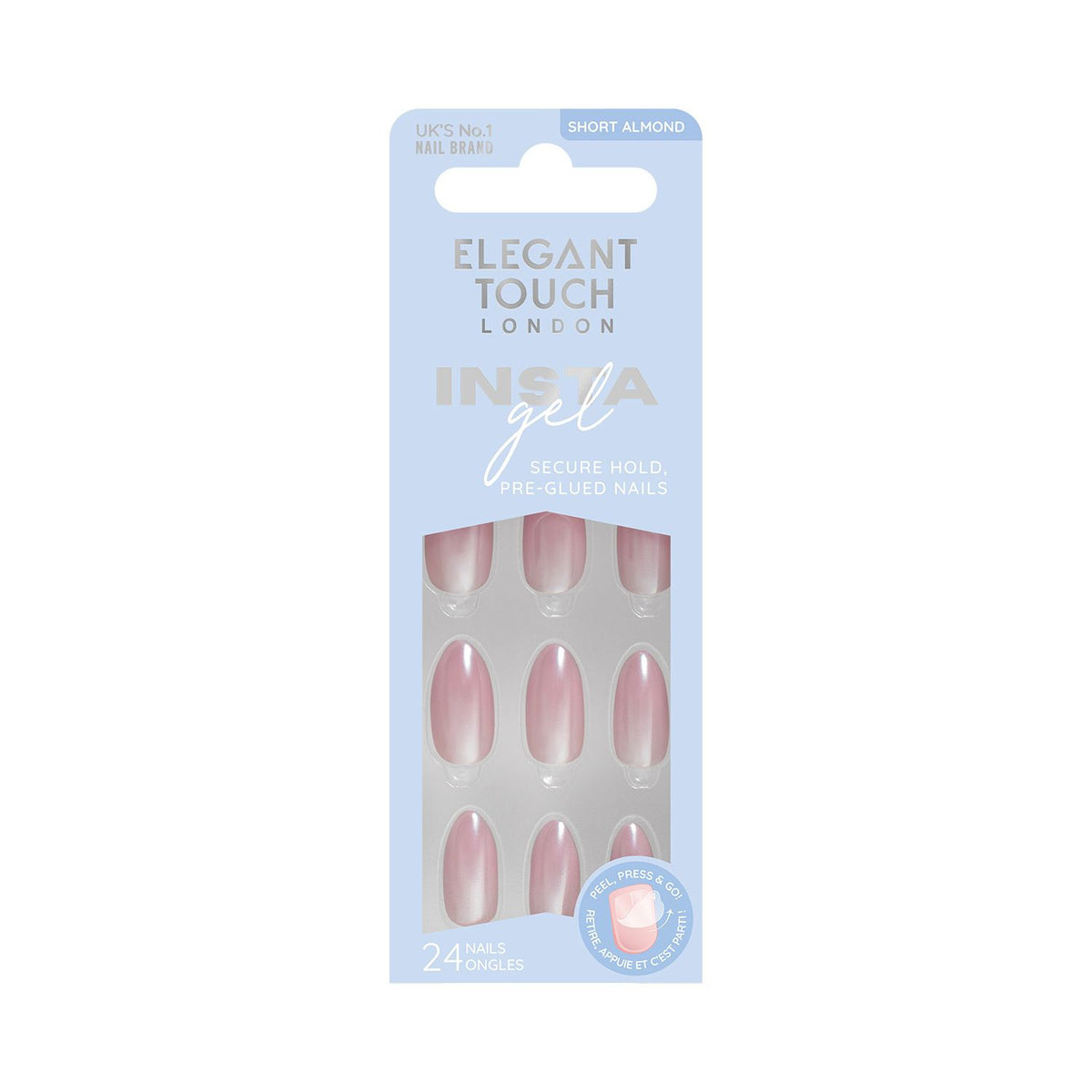 Elegant Touch pre-glued nails Rose Halo short almond shape - British product