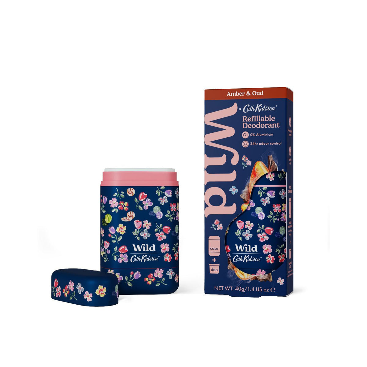 Wild deodorant starter pack Cath Kidston case Amber Oud refill, imported from the UK
