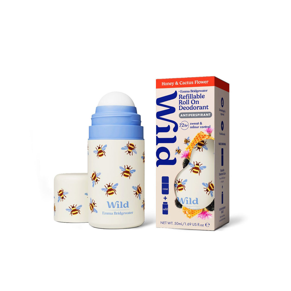 Wild Emma Bridgewater Bee antiperspirant refill 50ml, imported from the UK