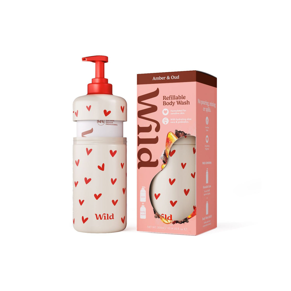 Wild Love Heart Body Wash with Amber & Oud Refill (British brand)