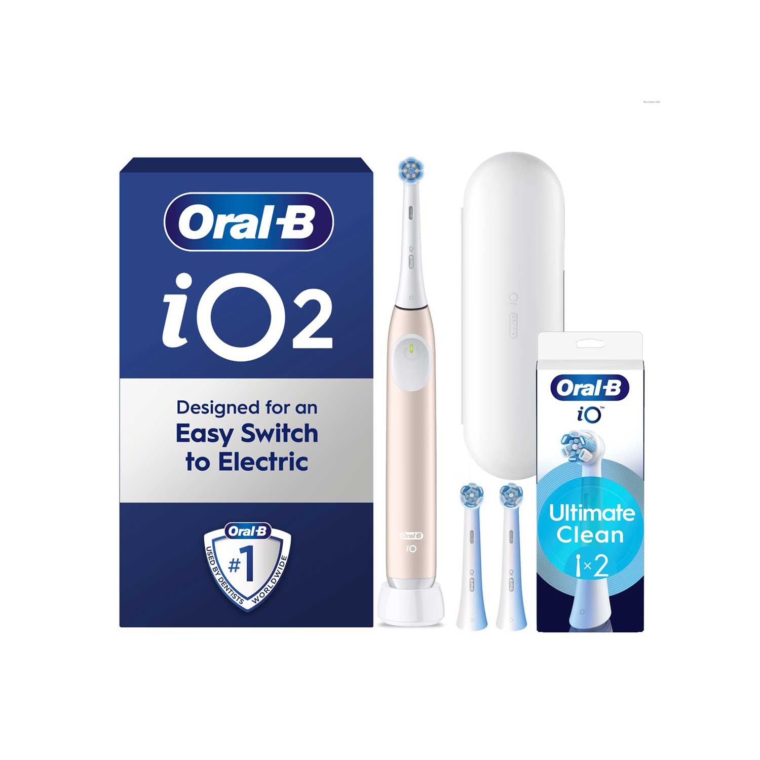 Oral-B iO2 Calm Pink electric toothbrush bundle with case and heads, UK version