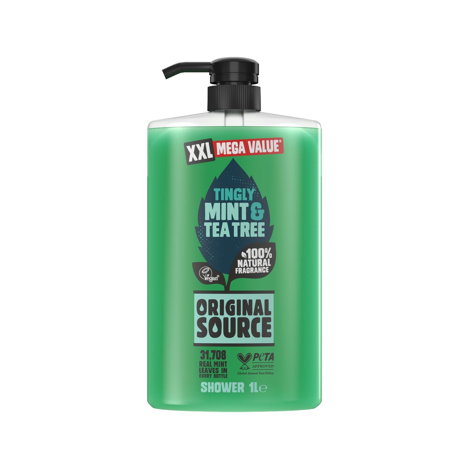 Original Source Mint & Tea Tree shower gel 1L, imported from the UK