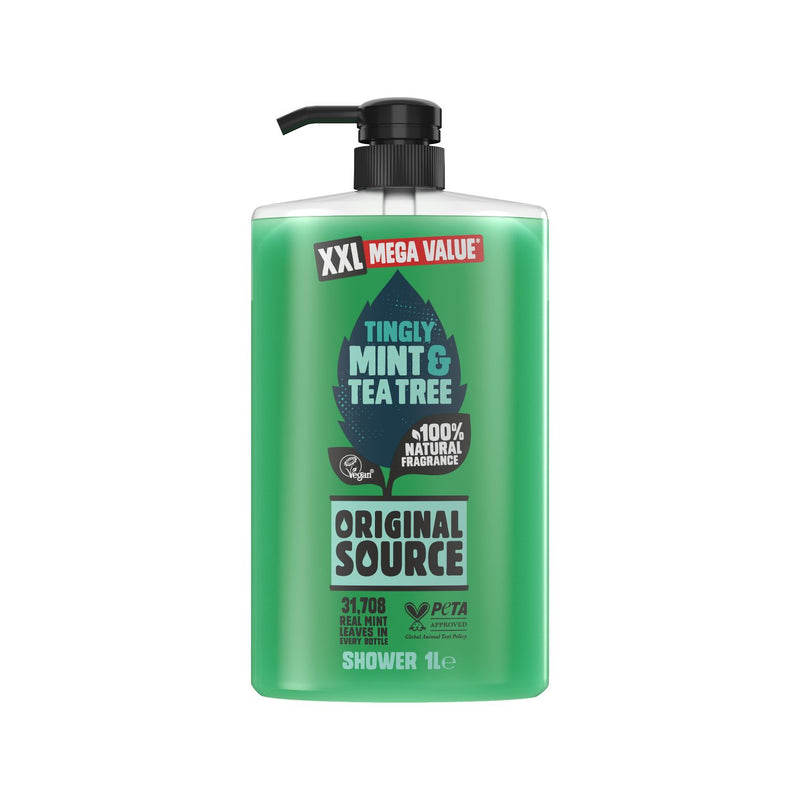 Original Source Mint & Tea Tree shower gel 1L, imported from the UK