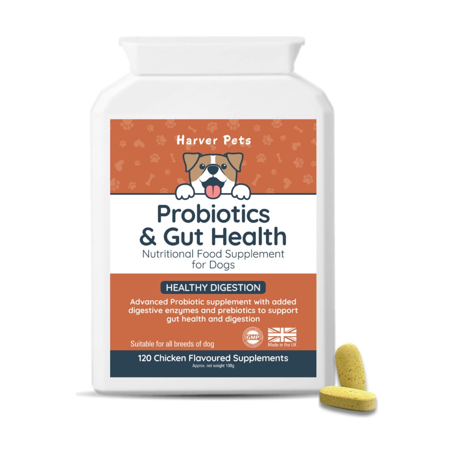 Harver Pets probiotic supplement chicken flavoured 120 tablets (British brand)