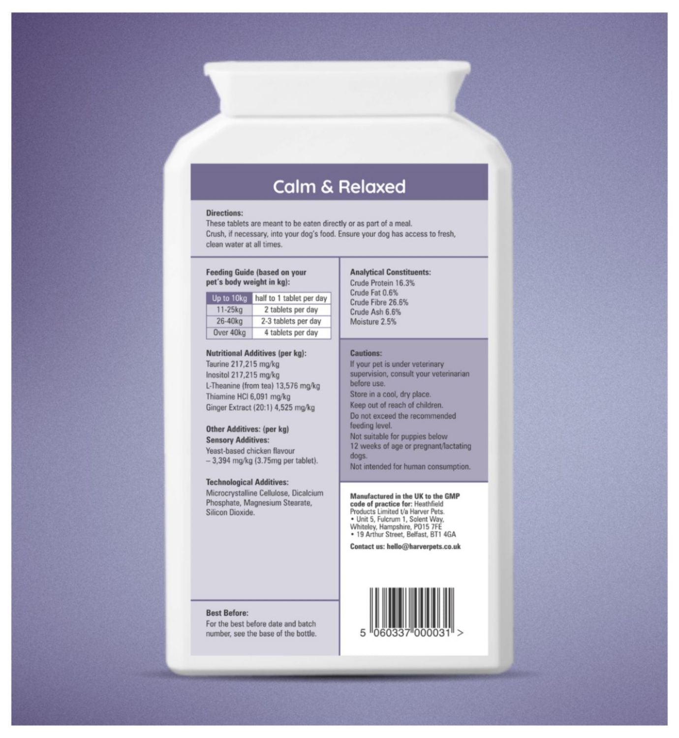 Harver Pets calm supplement chicken flavoured 120 tablets, UK version