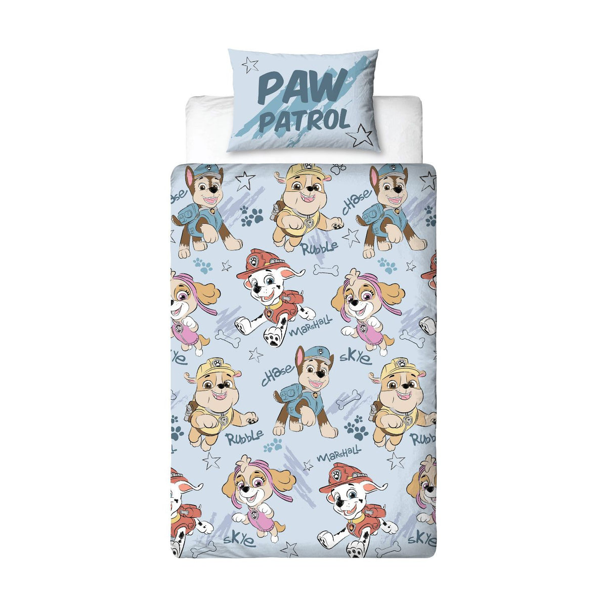 Paw Patrol single duvet set with reversible sketched design, imported from the UK