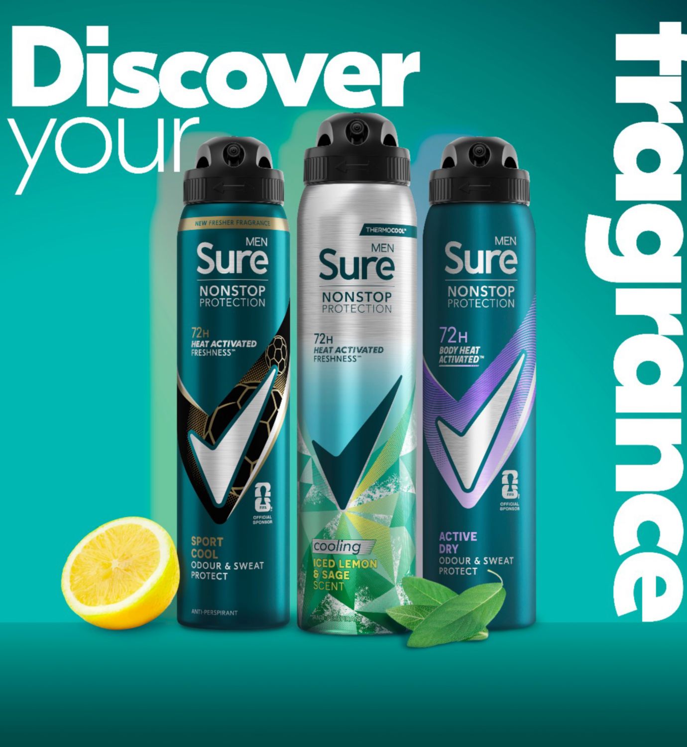Sure men's deodorant spray Iced Lemon & Sage 250ml, UK version