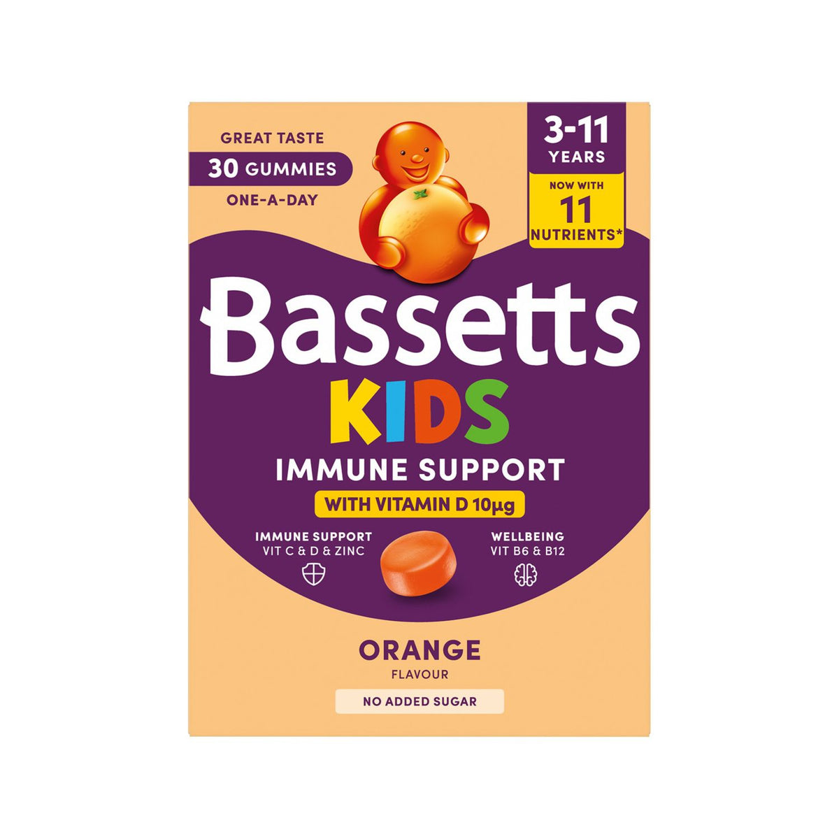 Bassetts kids immune support orange gummies 30 count, imported from the UK