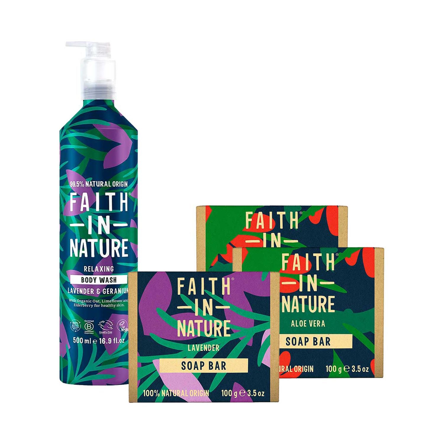 Faith in Nature body wash and soap bundle, imported from the UK