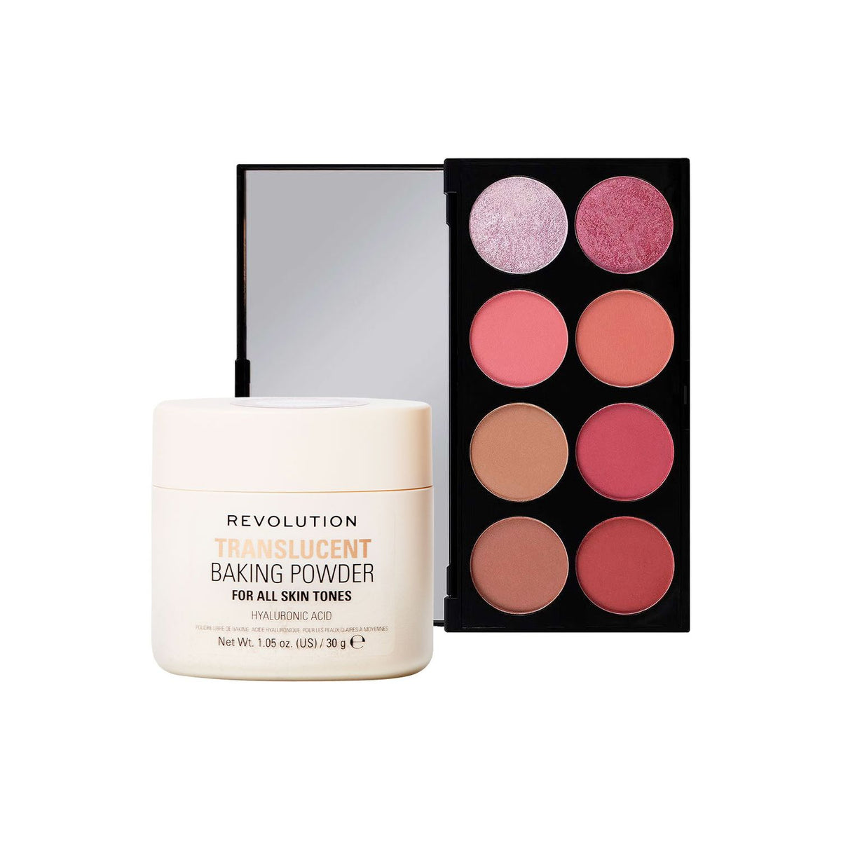 Revolution Blush & Bake Duo with baking powder and blush palette - British product