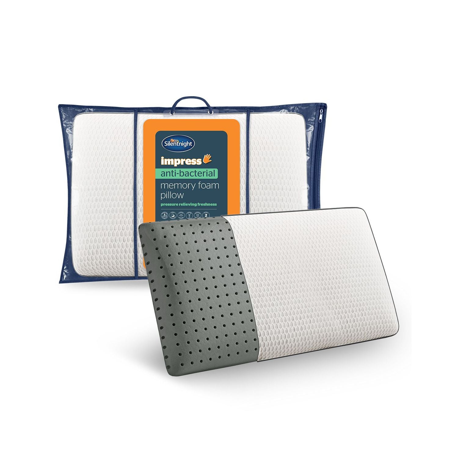 Silentnight Impress memory foam pillow with anti-bacterial charcoal, UK version