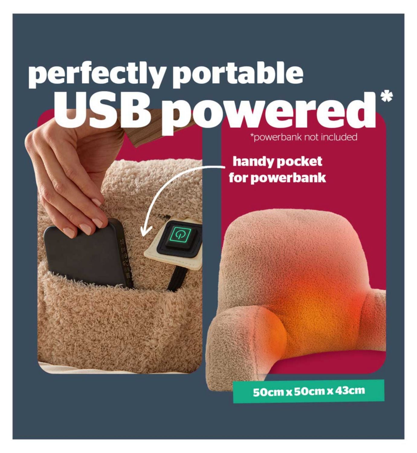 Silentnight USB heated cuddle cushion Natural teddy boucle (British brand)