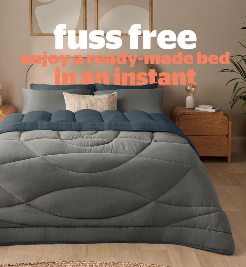 Silentnight coverless duvet set blue charcoal double - British product