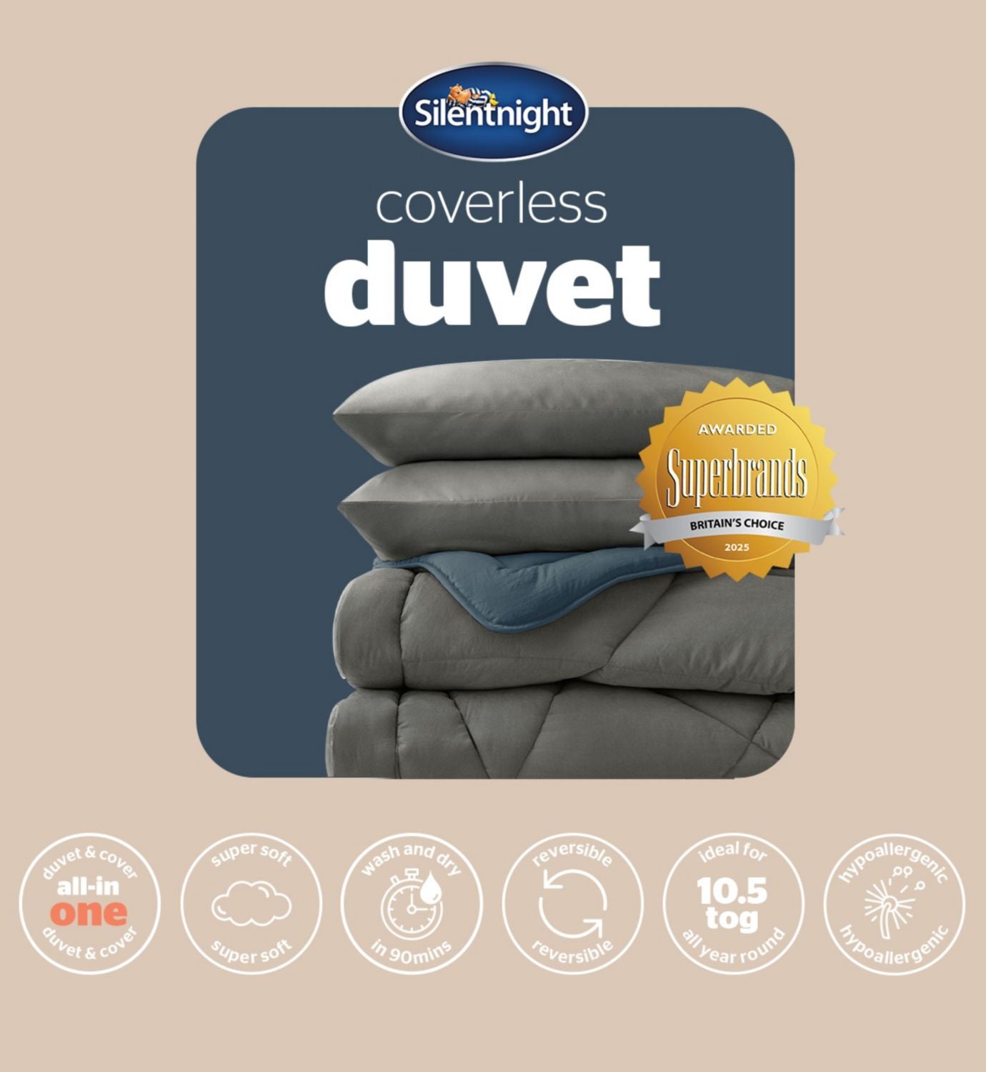 Silentnight coverless duvet set blue charcoal double - British product