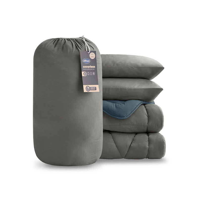 Silentnight coverless duvet set blue/charcoal single (British brand)