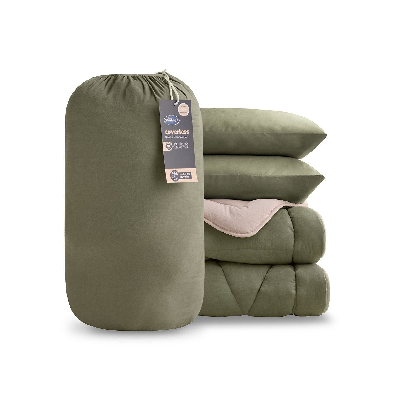 Silentnight coverless duvet set washed olive taupe 10.5 tog double (British brand)