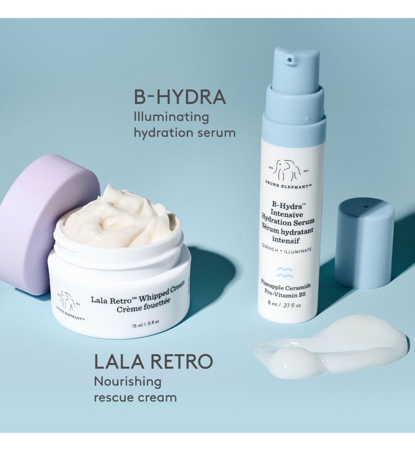 Drunk Elephant Hydrate Set with B-Hydra serum and Lala Retro cream, UK version