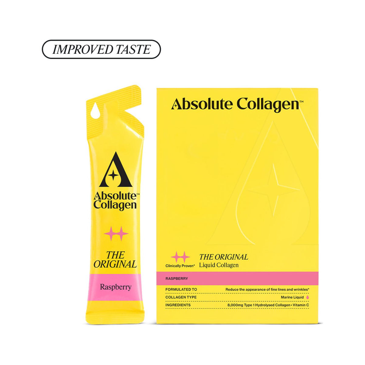 Absolute Collagen raspberry marine collagen liquid supplement 10x12ml sachets (British brand)