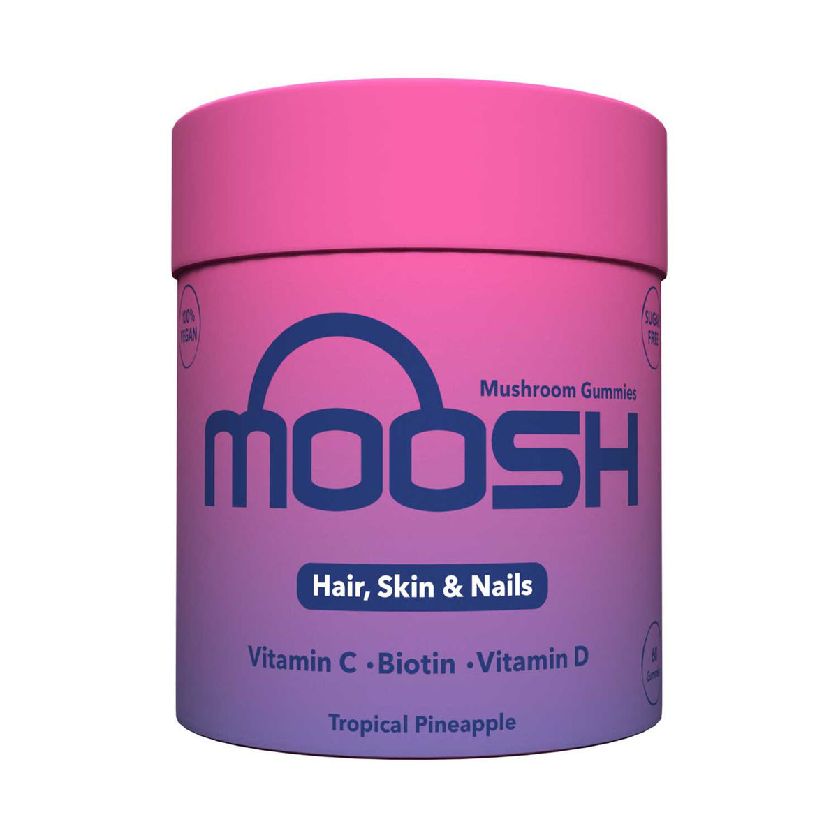 Moosh hair skin nails gummies tropical pineapple 60 count, imported from the UK