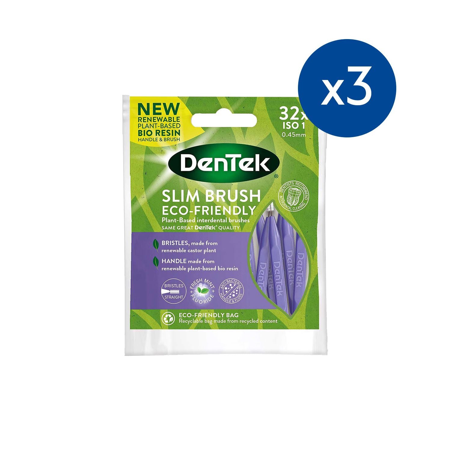 DenTek ECO Slim Ultra Fine ISO1 interdental brushes 3-pack (British brand)
