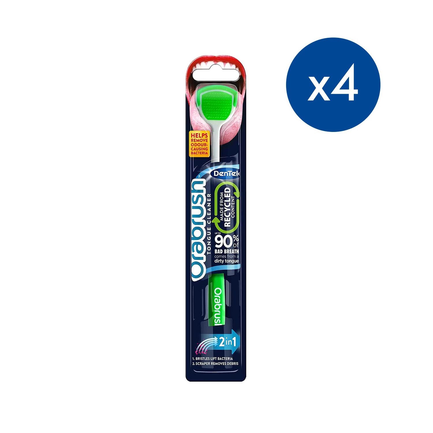DenTek Orabrush tongue cleaner 4-pack, imported from the UK