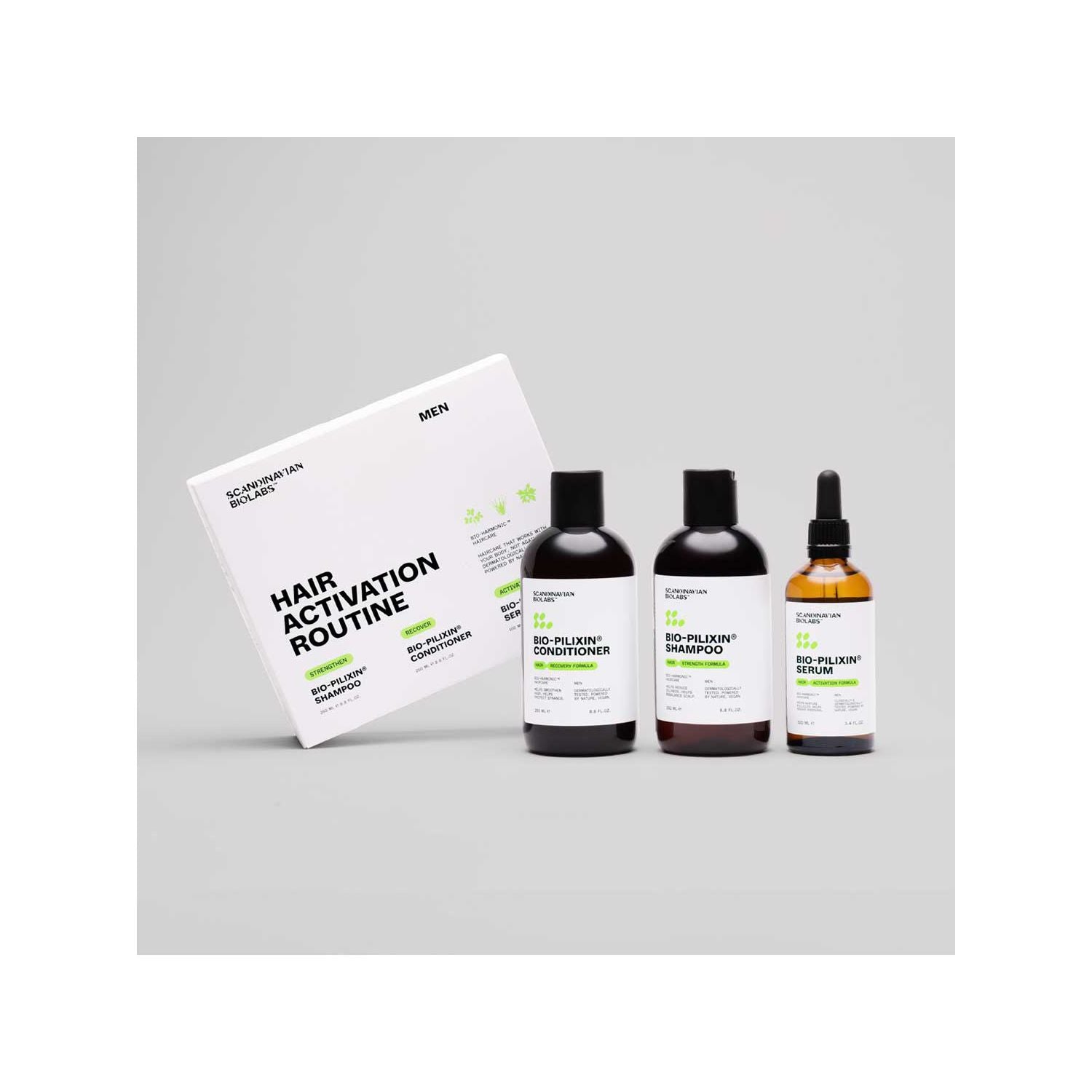 Scandinavian Biolabs hair growth routine set for men, UK version