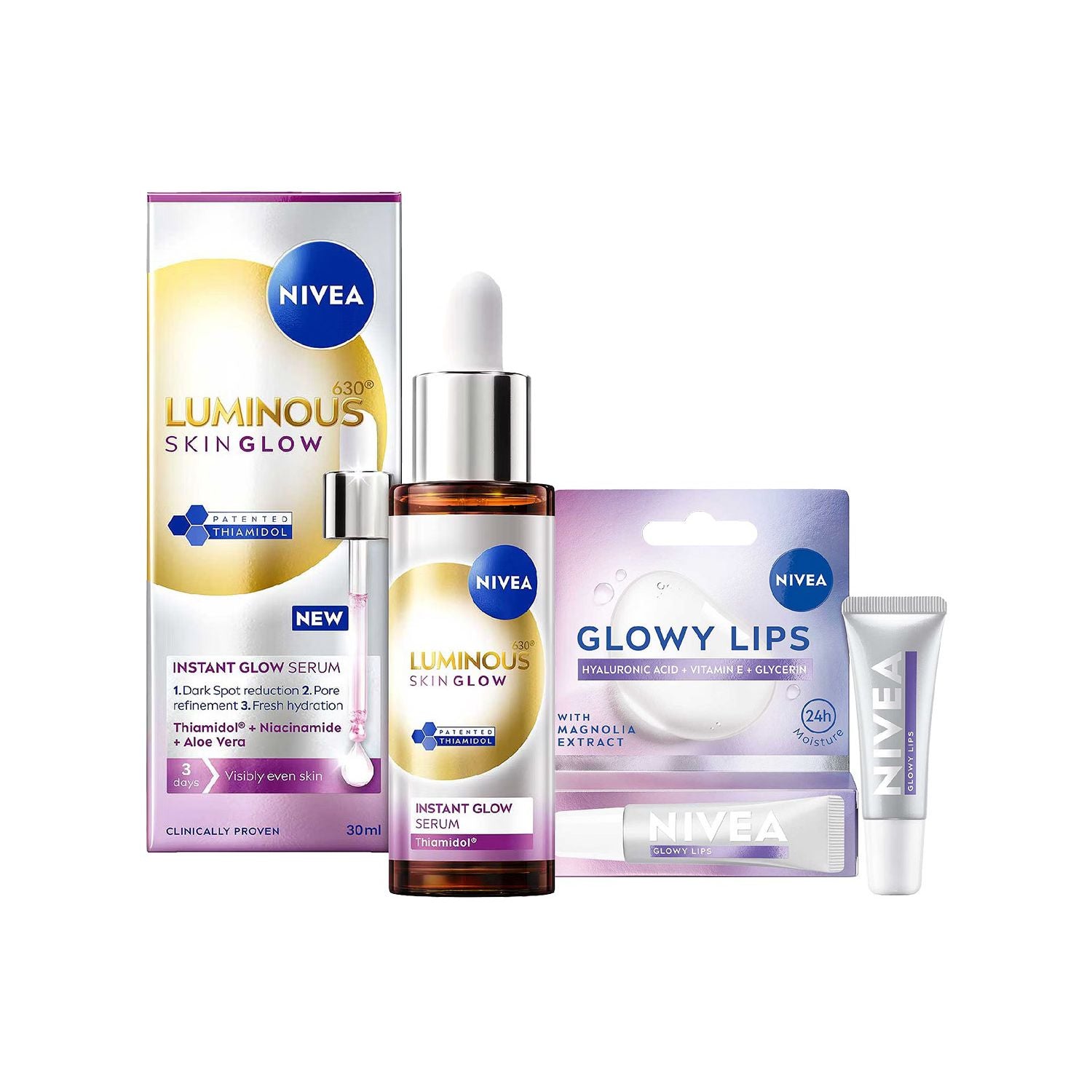 NIVEA Luminous Glow serum and lip balm set - British product