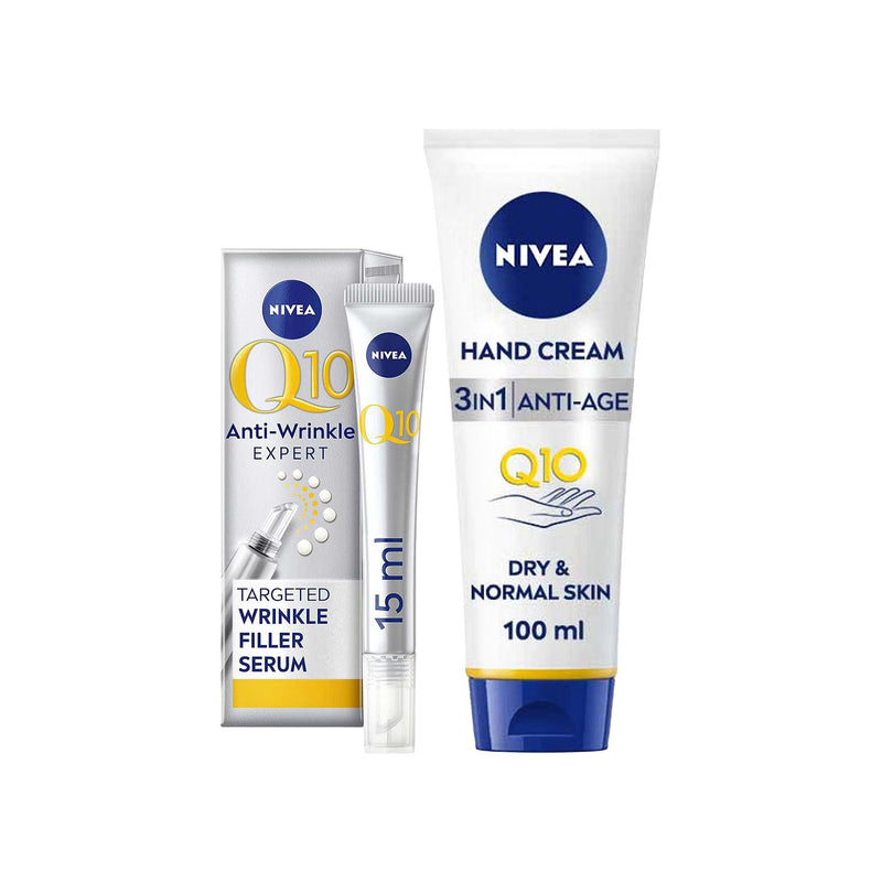 NIVEA Q10 anti-wrinkle serum 15ml and hand cream 100ml, imported from UK