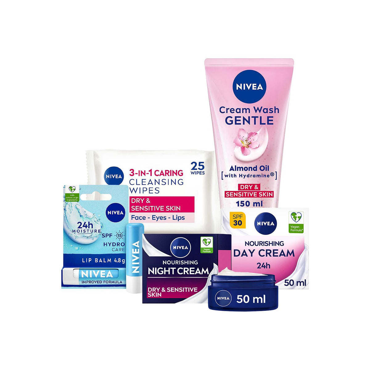 NIVEA sensitive skincare bundle cleaning regime, imported from the UK