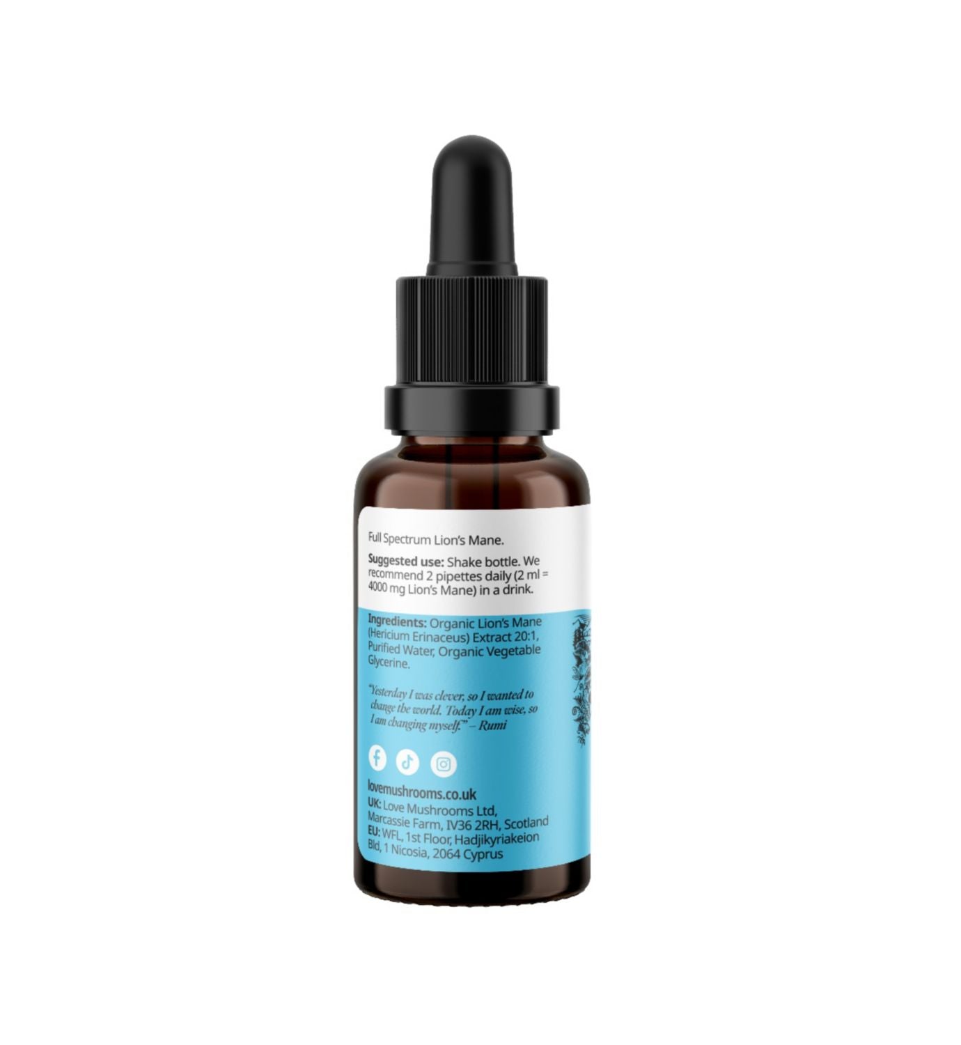 Love Mushrooms Lion's Mane Drops 30ml, imported from the UK