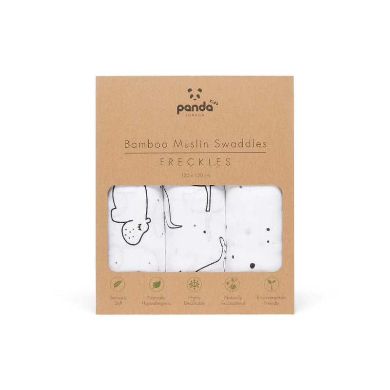 Panda Kids bamboo muslin swaddle Freckles 3 pack, imported from the UK