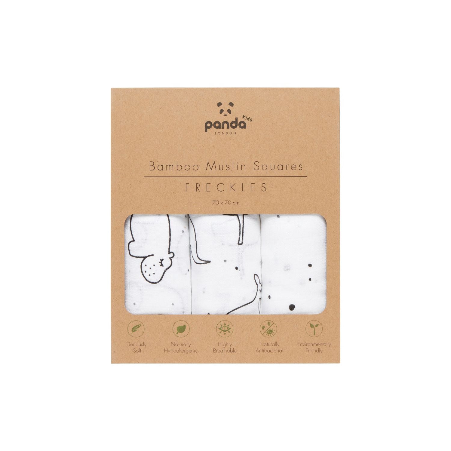 Panda Kids bamboo muslin squares freckles 3 pack, UK version