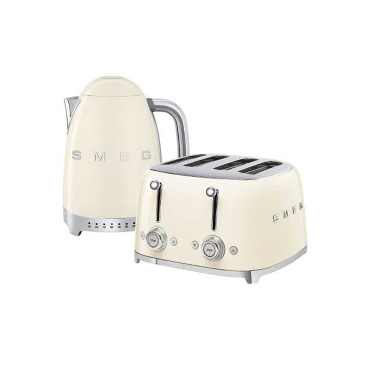 Smeg kettle and toaster set in cream, imported from the UK
