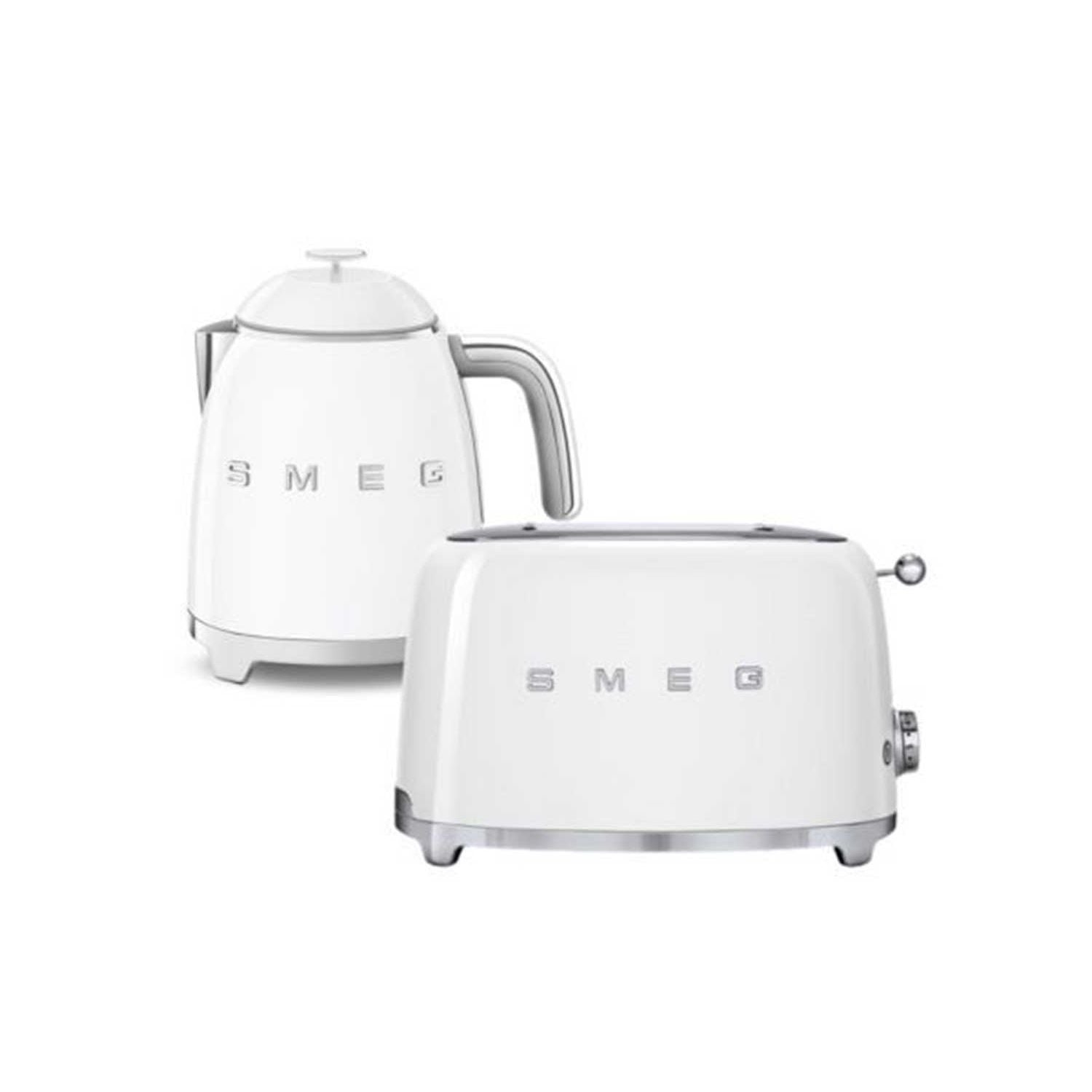 Smeg 50's style mini kettle and 2 slice toaster in white - British product