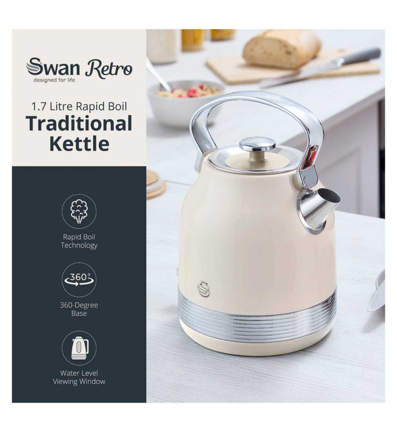 Swan RetroRevive kettle toaster microwave set in Chantilly Cream (British brand)