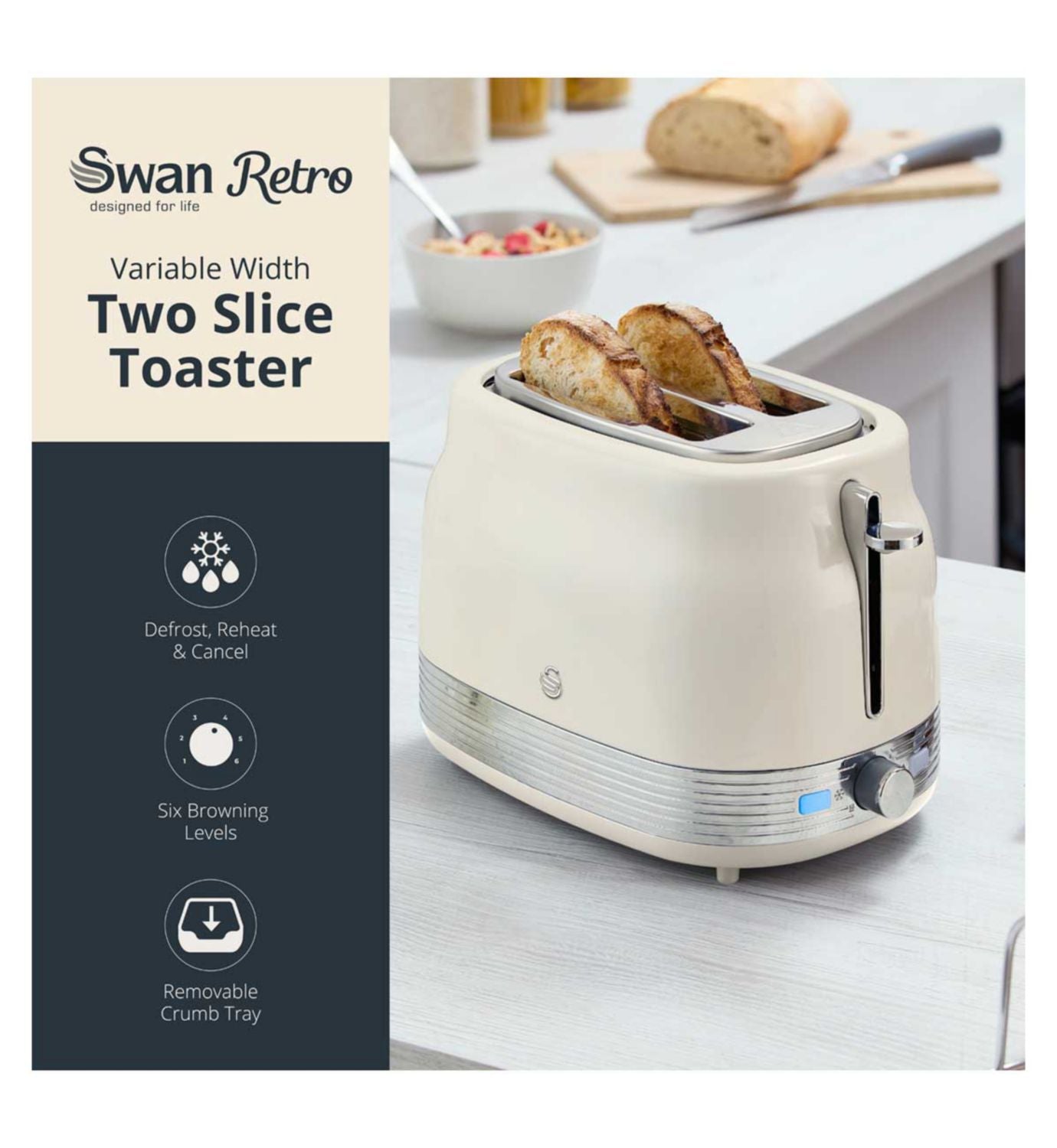Swan RetroRevive kettle toaster microwave set in Chantilly Cream (British brand)