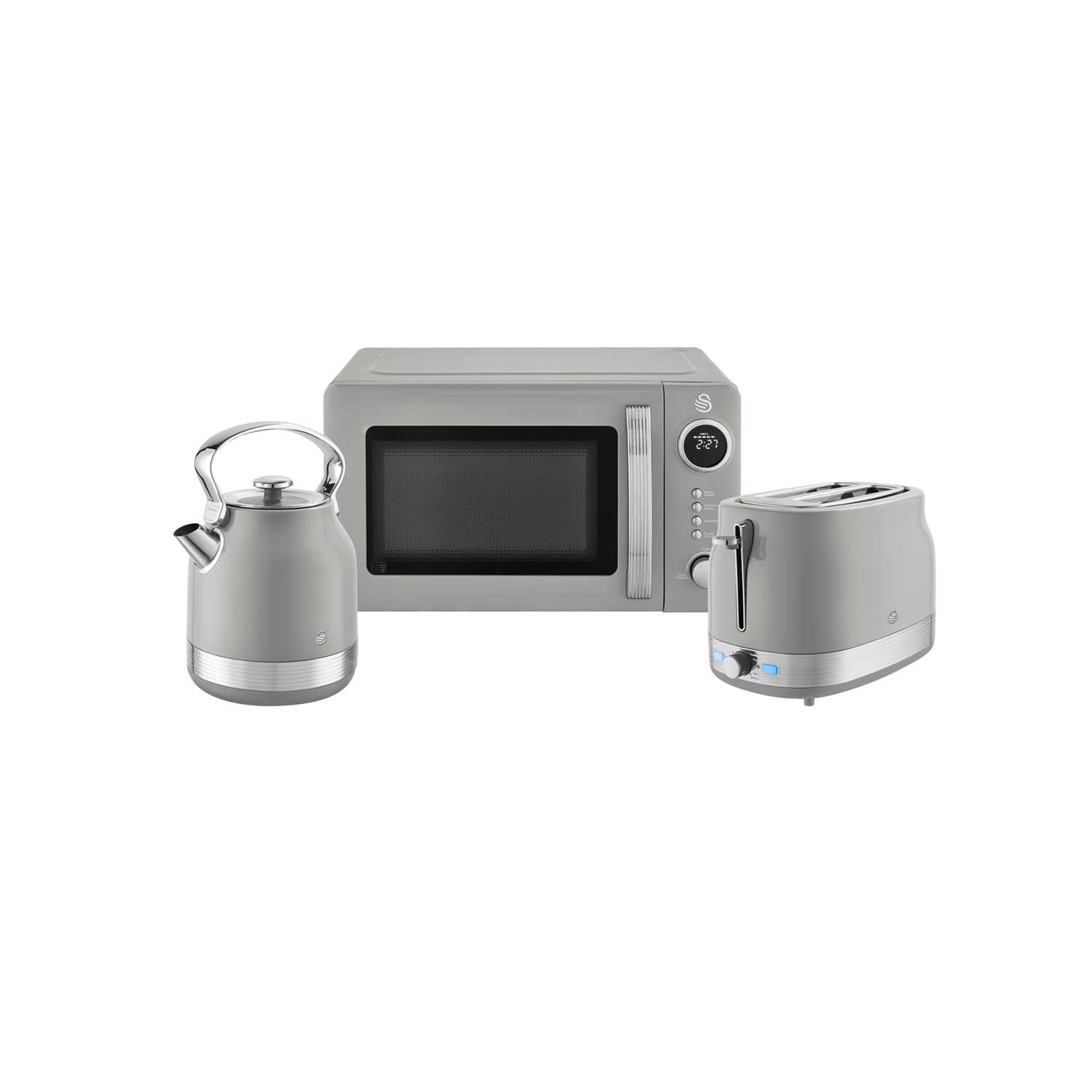 Swan RetroRevive kettle toaster microwave set grey chrome - British product